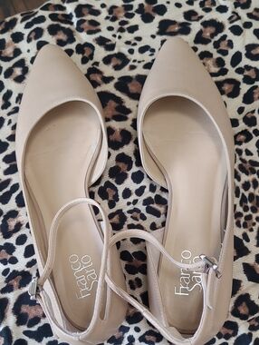 Franco Sarto Beige Pointed-Toe Slingback Flats